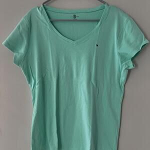 Tommy Hilfiger Green Women's V-Neck Shirt – Size XXL | Embroidered Logo